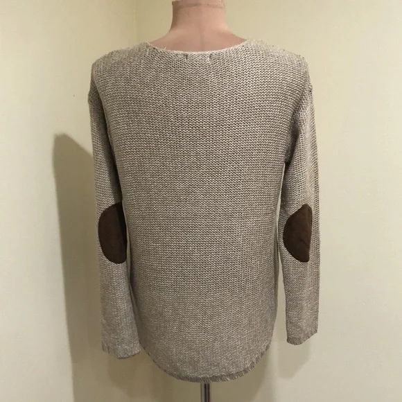 Anthropologie RDI Sweater Size Medium Tan Brown Elbow Patch Pullover - Picture 5 of 13